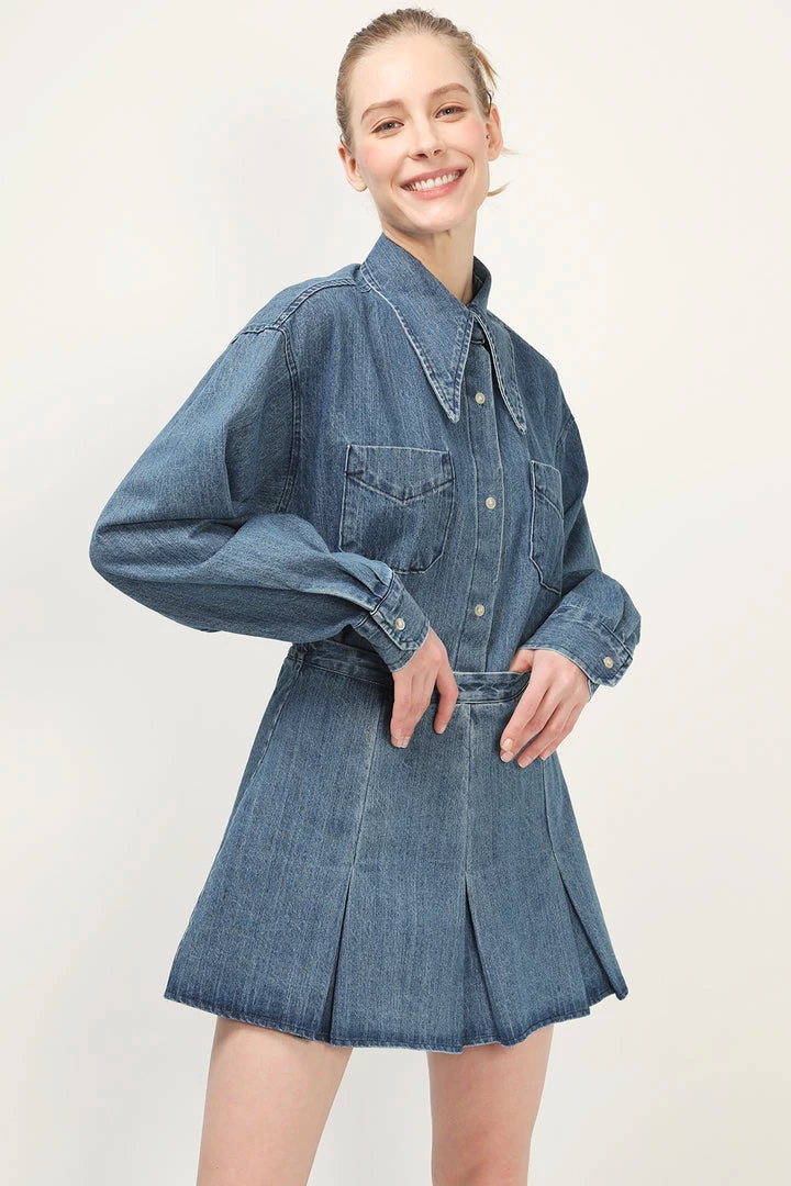 STORETS Brianna Denim Pleated Skirt