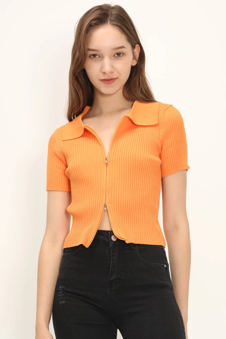 STORETS Liliana Ribbed Zip-up Knit Top CLOTHING