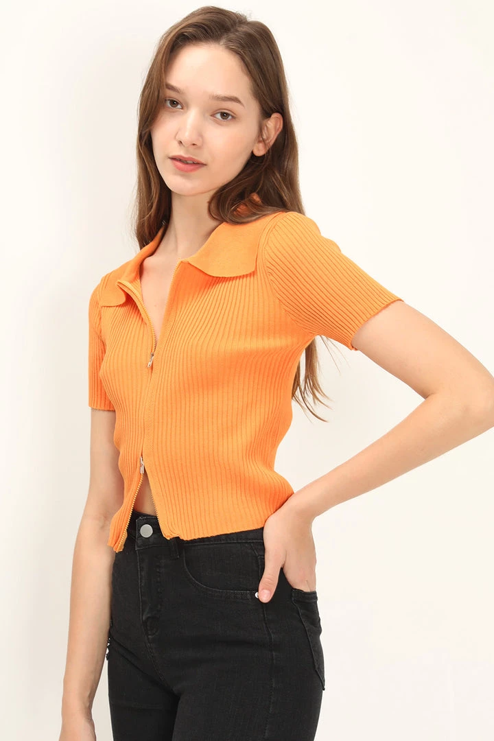 STORETS Liliana Ribbed Zip-up Knit Top CLOTHING