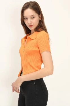 STORETS Liliana Ribbed Zip-up Knit Top CLOTHING