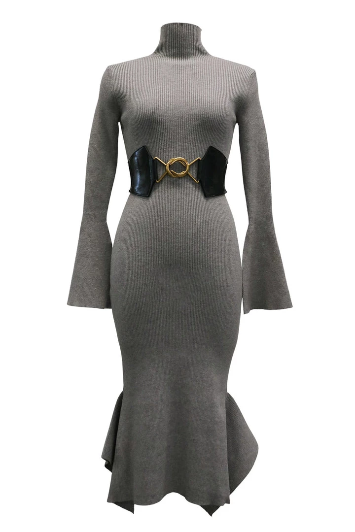 STORETS Mia Belted Ruffle Knit Dress