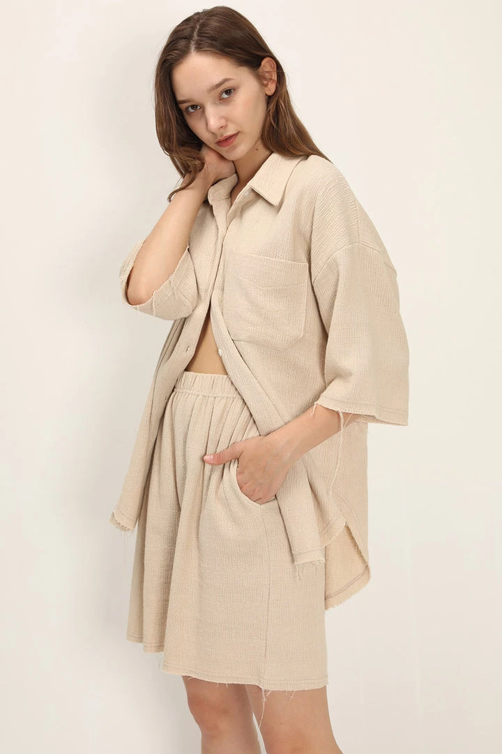 STORETS Georgia Textured Raw Edge Shorts