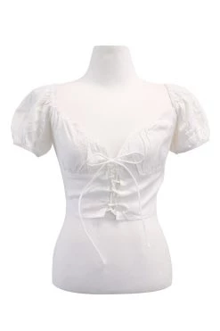 STORETS Sienna Eyelet Lace-Up Crop Top CLOTHING