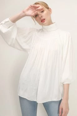 STORETS Evelyn Balloon Sleeve Ruched Blouse CLOTHING
