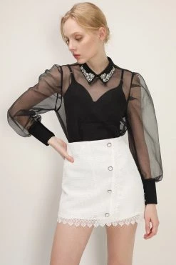 STORETS Ava Jeweled Organza Blouse