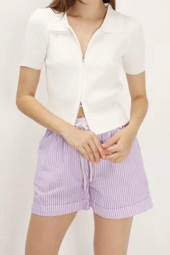 STORETS CLOTHING Liliana Ribbed Zip-up Knit Top