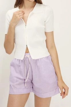 STORETS CLOTHING Liliana Ribbed Zip-up Knit Top