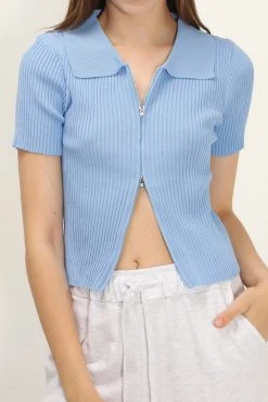 STORETS CLOTHING Liliana Ribbed Zip-up Knit Top