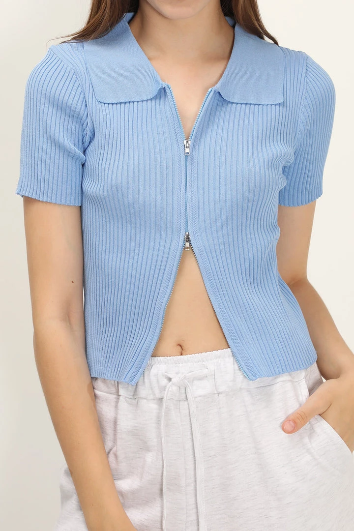 STORETS Liliana Ribbed Zip-up Knit Top CLOTHING