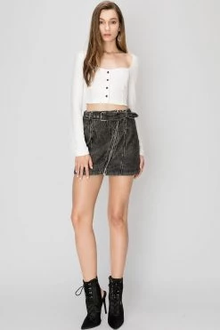 STORETS SALE Beatrice Striped Corduroy Belt Skirt