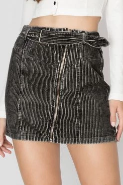 STORETS SALE Beatrice Striped Corduroy Belt Skirt