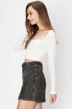 STORETS SALE Beatrice Striped Corduroy Belt Skirt