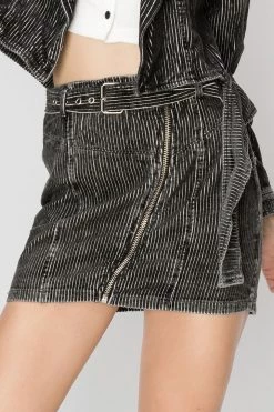 STORETS SALE Beatrice Striped Corduroy Belt Skirt