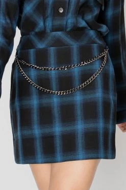STORETS SALE CLOTHING Abby Blue Plaid Chain Skirt