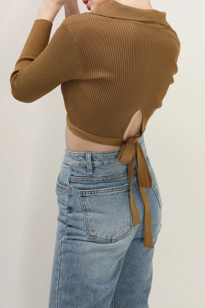 STORETS CLOTHING Sadie Tie Back Collared Top