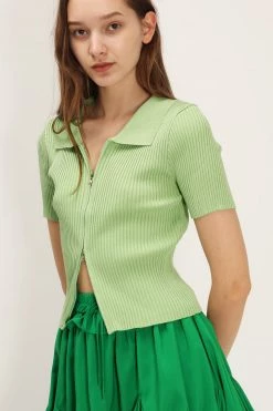 STORETS CLOTHING Liliana Ribbed Zip-up Knit Top