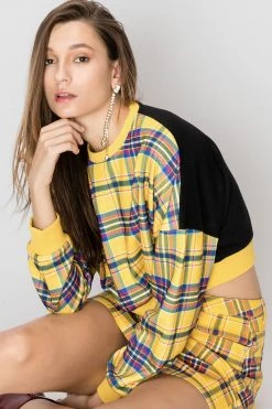 STORETS SALE CLOTHING Lynn Cropped Plaid Sweatshirt-2 Colors