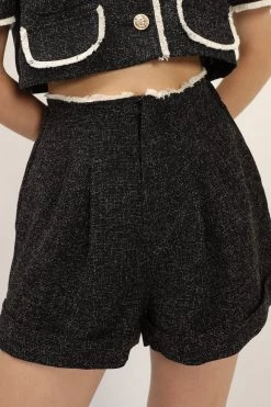 STORETS CLOTHING Alina Frayed Waist Cuffed Shorts