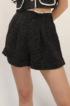 STORETS CLOTHING Alina Frayed Waist Cuffed Shorts