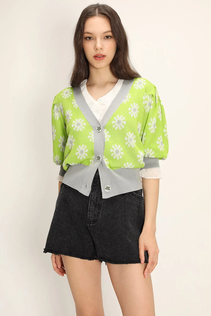 STORETS Kathleen Floral Puffed Cardigan CLOTHING