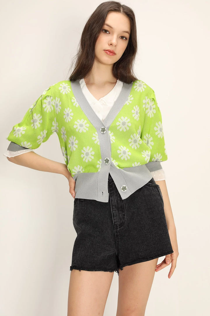 STORETS Kathleen Floral Puffed Cardigan CLOTHING