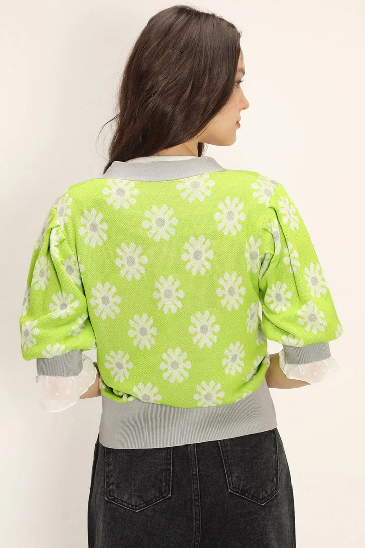 STORETS Kathleen Floral Puffed Cardigan CLOTHING