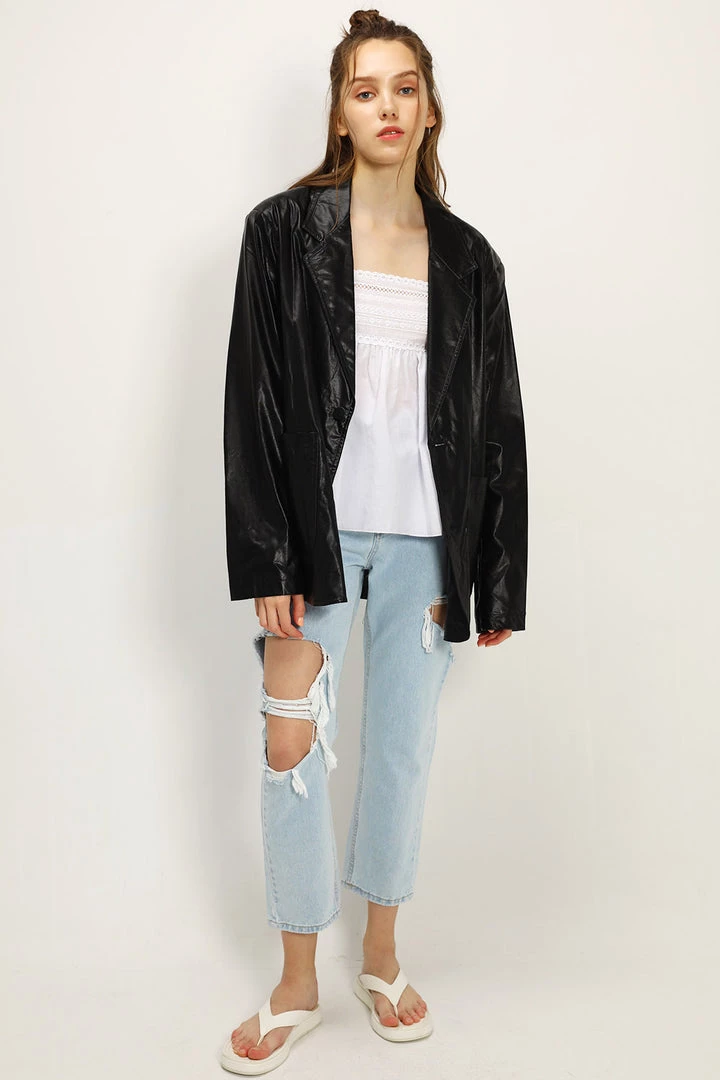 STORETS Kennedy Oversized Faux Leather Blazer CLOTHING