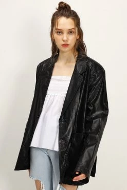 STORETS Kennedy Oversized Faux Leather Blazer CLOTHING