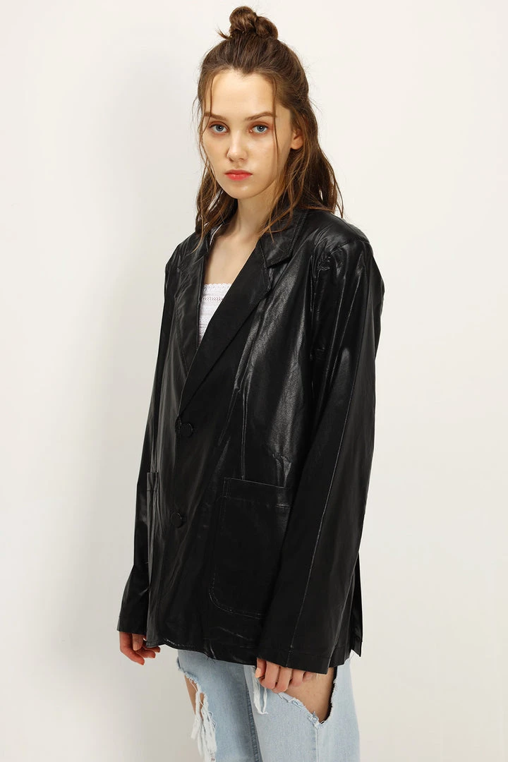 STORETS Kennedy Oversized Faux Leather Blazer CLOTHING