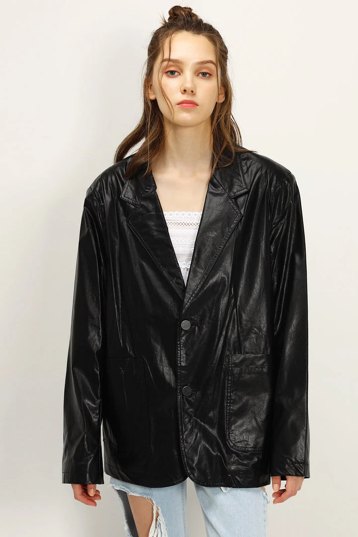 STORETS Kennedy Oversized Faux Leather Blazer CLOTHING