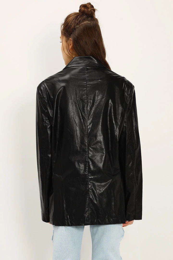 STORETS Kennedy Oversized Faux Leather Blazer CLOTHING
