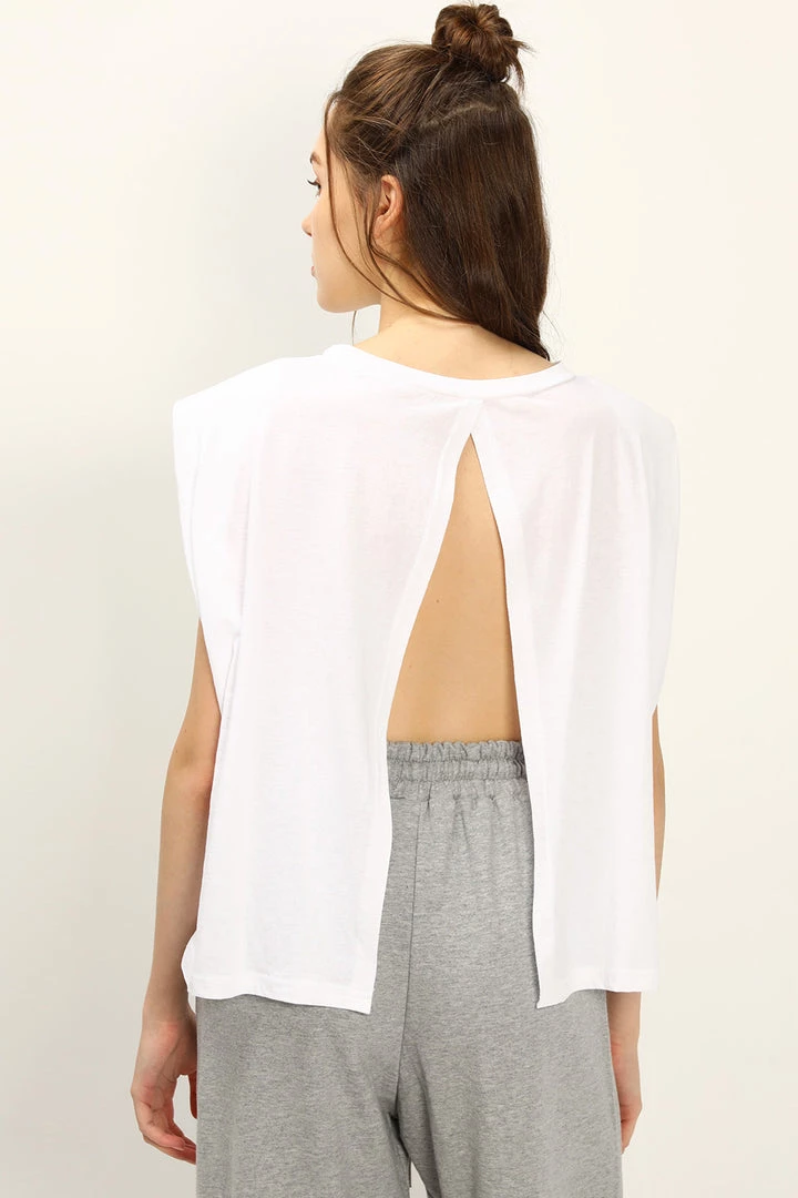 STORETS Hazel Open Back Shoulder Padded Top