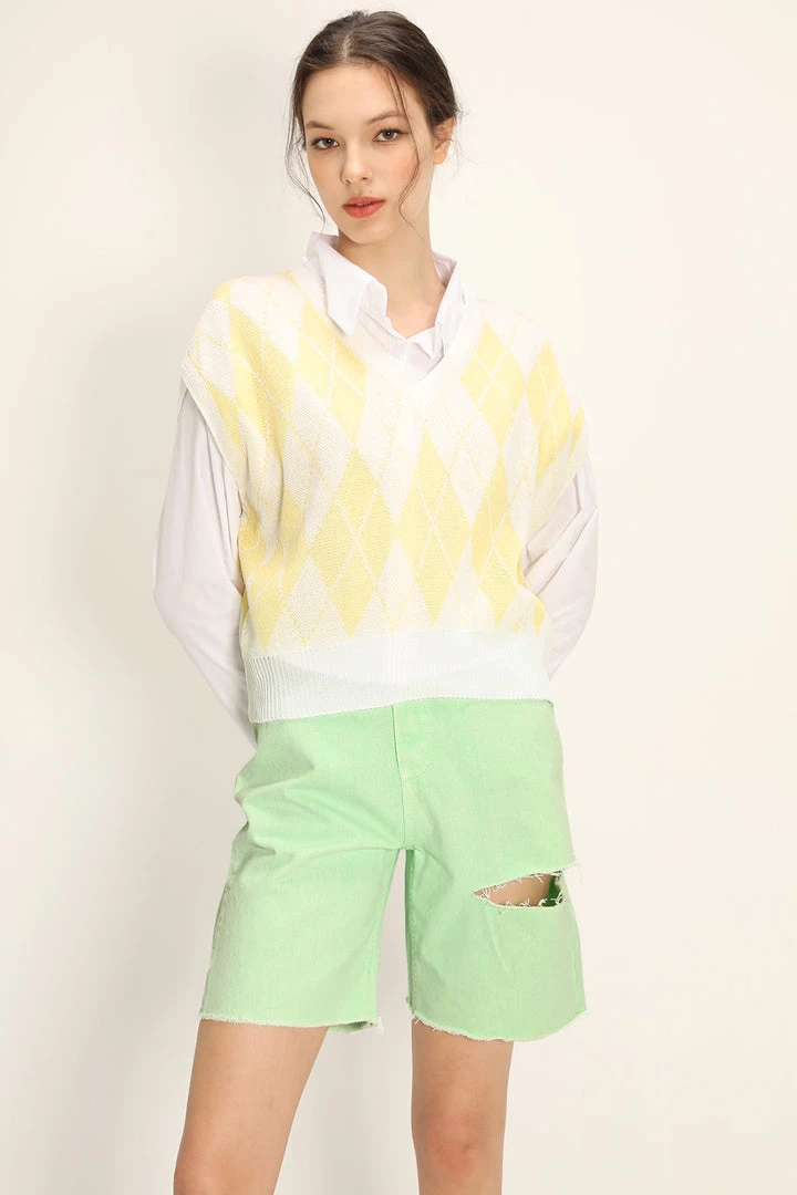 STORETS CLOTHING Karlee Slash Color Denim Shorts