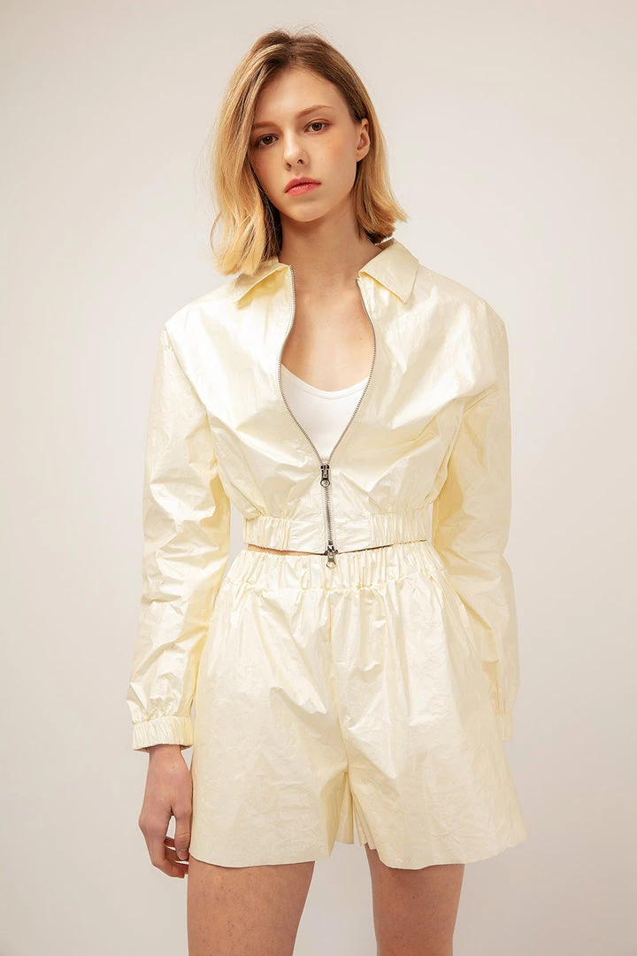 STORETS CLOTHING Sofia Crinkled Bomber Jacket