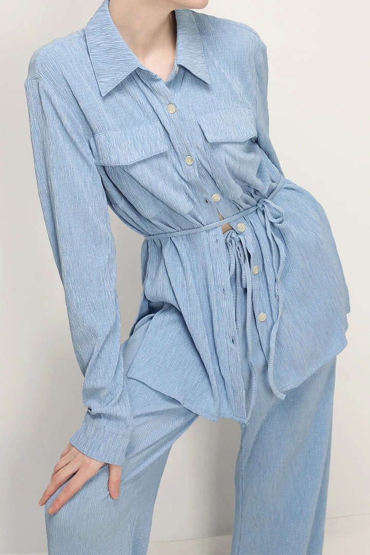 STORETS Saylor Textured Tie Waist Shirt