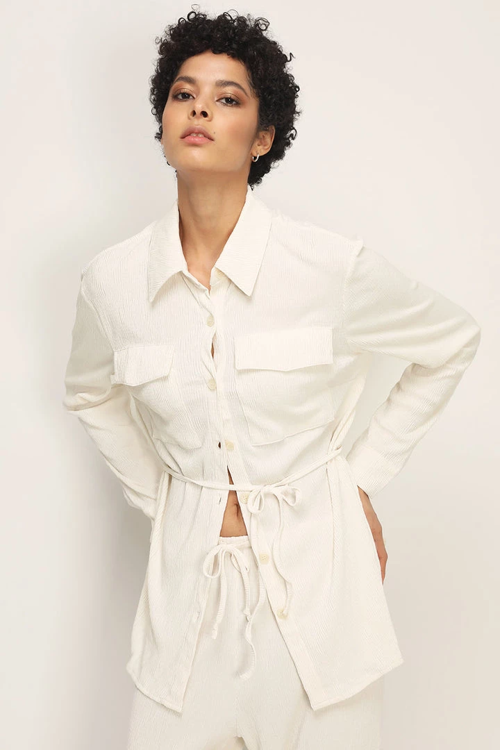 STORETS CLOTHING Saylor Textured Tie Waist Shirt