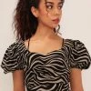 STORETS Adriana Zebra Printed Open Back Blouse CLOTHING