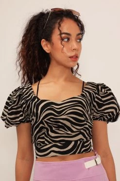 STORETS Adriana Zebra Printed Open Back Blouse CLOTHING