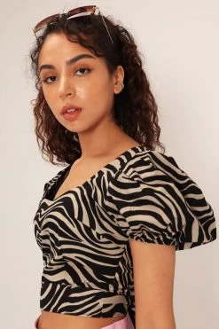 STORETS Adriana Zebra Printed Open Back Blouse CLOTHING
