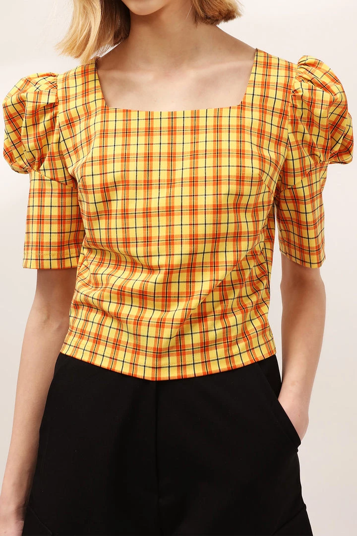 STORETS Mila Puff Sleeve Plaid Blouse CLOTHING