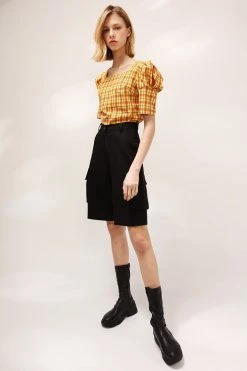 STORETS Mila Puff Sleeve Plaid Blouse CLOTHING