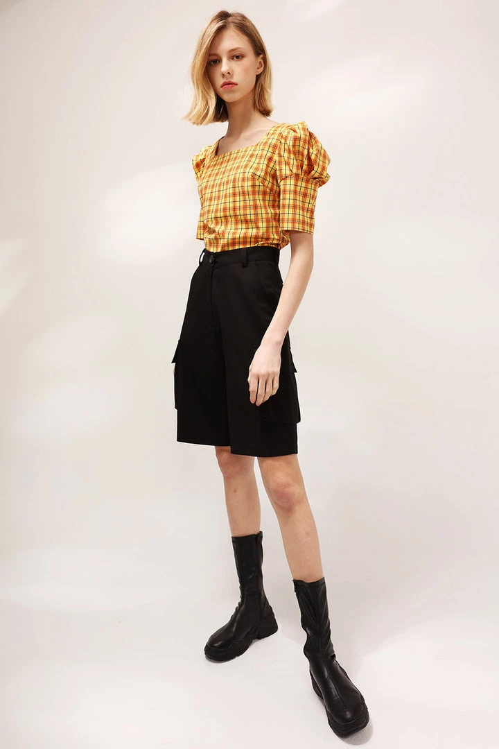 STORETS Mila Puff Sleeve Plaid Blouse CLOTHING