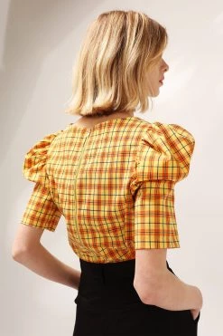 STORETS Mila Puff Sleeve Plaid Blouse CLOTHING