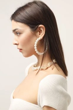STORETS ACCESSORIES XL Faux Pearl Hoop Earrings