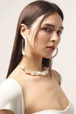 STORETS ACCESSORIES XL Faux Pearl Hoop Earrings