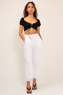 STORETS Sienna Eyelet Lace-Up Crop Top CLOTHING