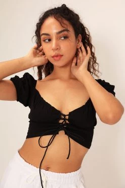 STORETS Sienna Eyelet Lace-Up Crop Top CLOTHING