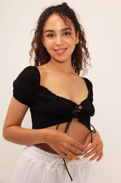 STORETS Sienna Eyelet Lace-Up Crop Top CLOTHING