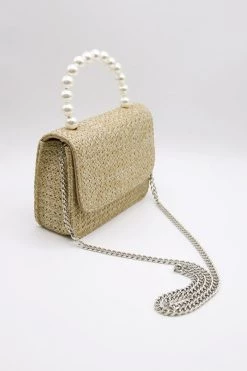 STORETS Faux Pearl Handle Straw Bag