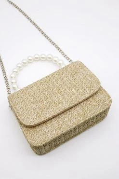 STORETS Faux Pearl Handle Straw Bag